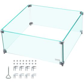 VEVOR Fire Pit Wind Guard, 14 x 14 x 6 Inch Glass Wind Guard, Rectangular Glass Shield, 0.3" Thick Fire Table, Clear Tempered Glass Flame Guard