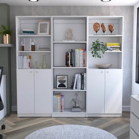 Hialeah 3 Piece Home Bookcase set, 74" Wide with 10 Shelves and Two Double-Door Cabinet , Living Room Set White