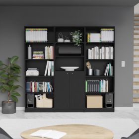 Lecanto 3 Piece Home Bookcase set, 74" Wide with 13 Shelves and Two-Door Cabinet , Living Room Set Set Black