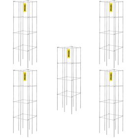 VEVOR Tomato Cages, 11.8" x 11.8" x 46.1", 5 Packs Square Plant Support Cages, Silver PVC-Coated Steel Tomato Towers for Climbing Vegetables, Plants