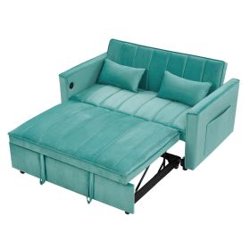 54.33 inch versatile foldable sofa bed in 3 lengths, modern sofa sofa sofa velvet pull-out bed, adjustable back (GREEN)