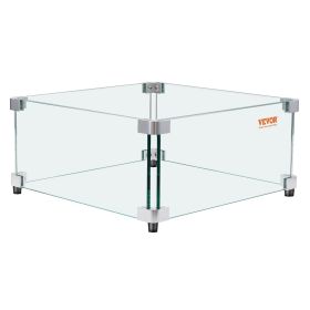 VEVOR Gas Fire Pit Wind Guard for Square Fire Table, 21 x 21 x 7.5 inch Clear Tempered Wind Guard for Firepits, 0.31 inch Thick Square Glass Shield