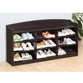 Entry Bench Shoe Rack with Nine Storage Shelves with Top Open Shelf in Red Cocoa