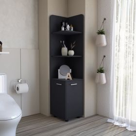 Malibu 62" Tall Double Door Corner Linen Cabinet with Four Shelves Black
