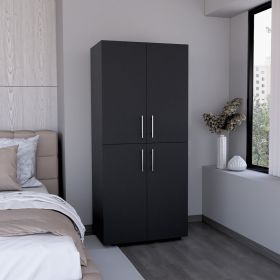 Hazel 70" High Four-Door Armoire Wardrove Closet Cabinet, Six Shelves and Two Hanging Rods, Bedroom Clothes Storage Cabinet Organizer Black
