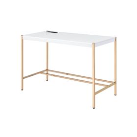 White and Gold Writing Desk with USB Ports