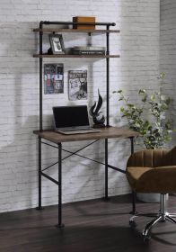 Rustic Oak and Black 2-Shelf Writing Desk